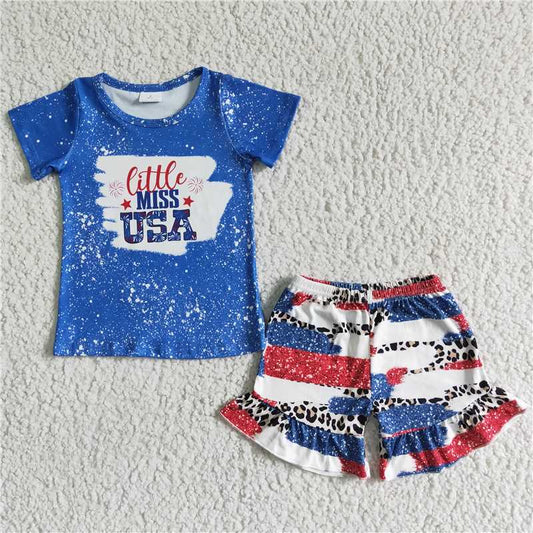 July 4th little miss usa girls shorts sets summer kids clothes