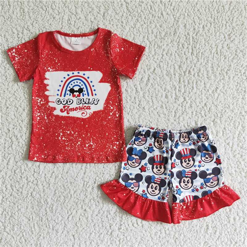 July 4th cartoon girls shorts sets summer kids clothes