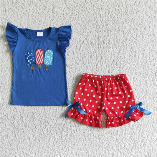 embroidered Popsicle July 4th girls shorts outfits kids clothes