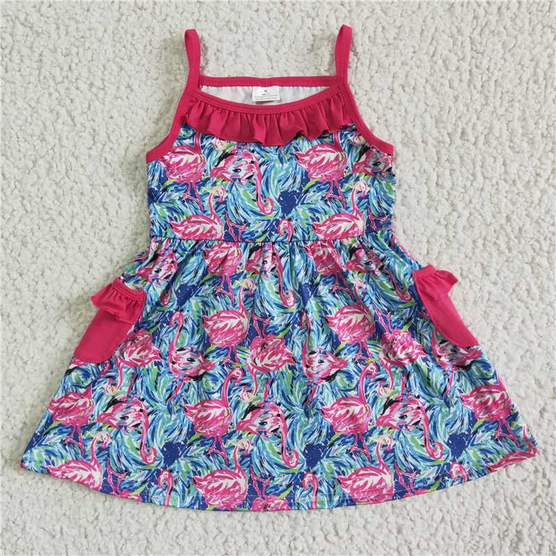 flamingo girls dress summer skirt with pocket