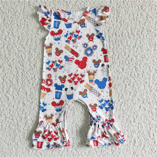 SR0047 Girls National Day Mickey Flying Sleeve Jumpsuit