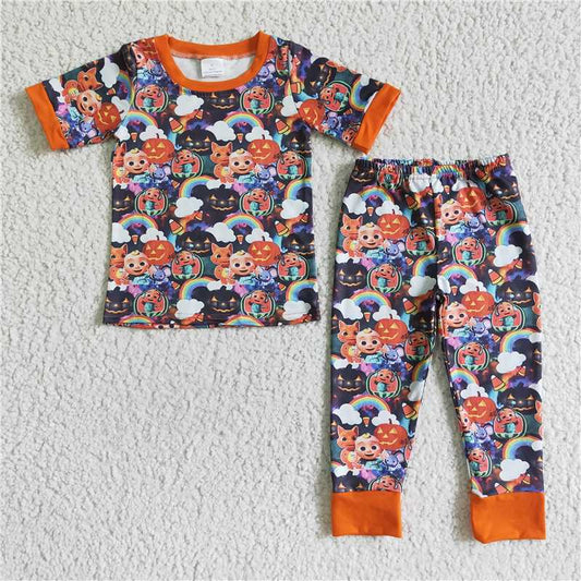 BSPO0009 Boys Halloween cocomelon short-sleeved and long-pants suit