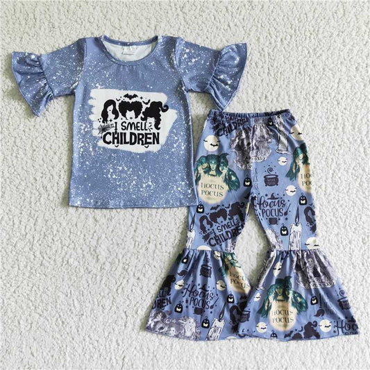 halloween girls outfits short sleeve top & bell 2 pieces sets fall kids clothes