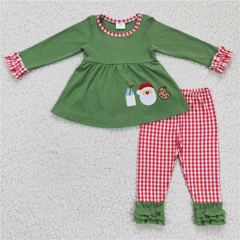 merry Christmas santa Milk Cookies girls outfits shirt & pants fall winter sets