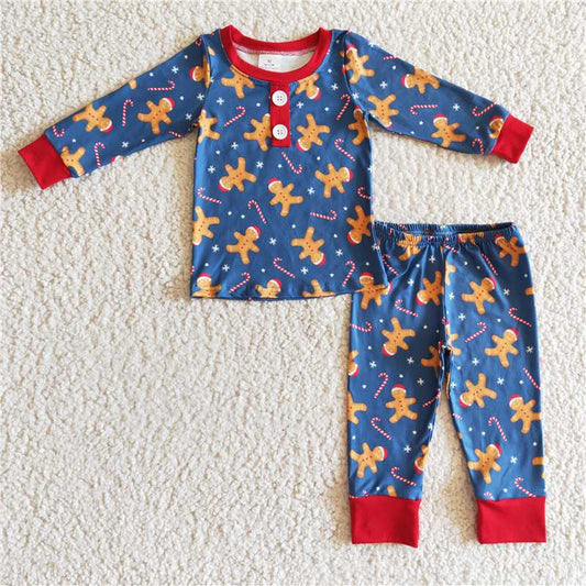 BLP0134 Boys Christmas gingerbread man navy blue long-sleeved trousers suit