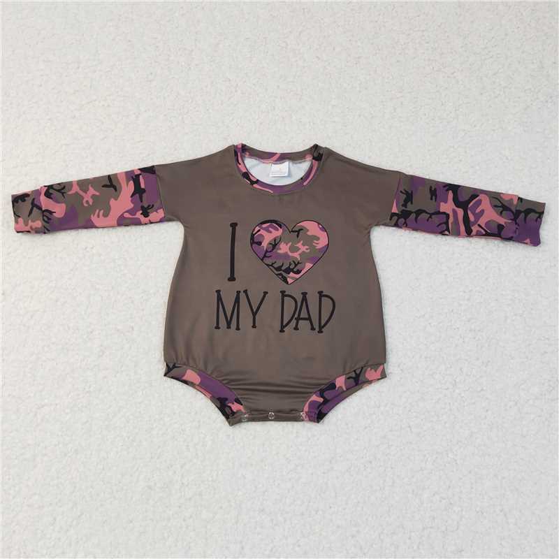 i love my dad bubble long sleeve camo baby romper