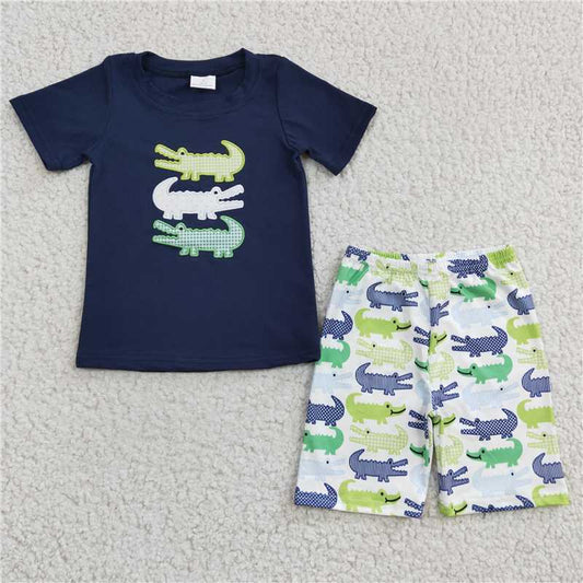 embroidered crocodile boys shorts sets kids clothes