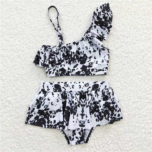 S0123 Black and white ink pattern swimsuit set