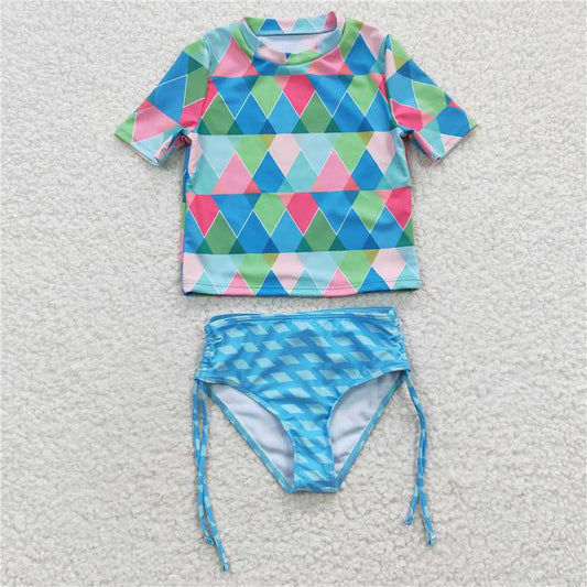 S0114 Colorful geometric pattern short-sleeved swimsuit set