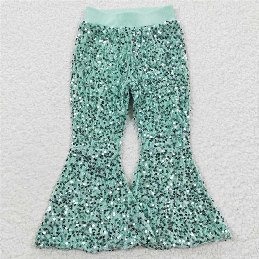 light green sequins bell pants girls trousers