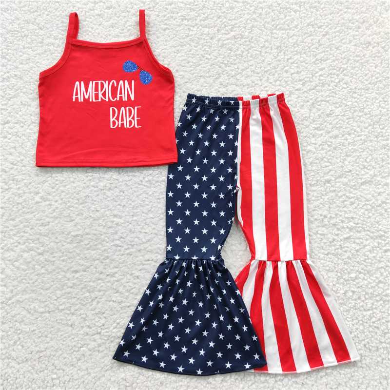 american babe vest and bell pants girls sets july 4th kids clothes