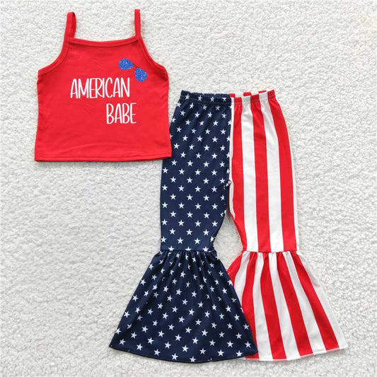 american babe vest and bell pants girls sets july 4th kids clothes