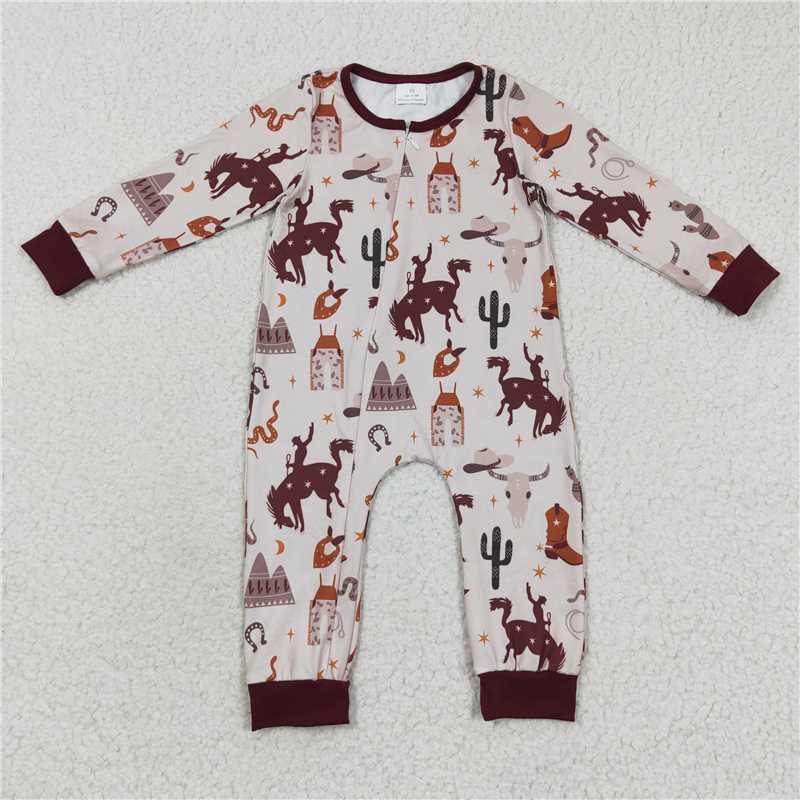 long sleeve west horse boys zipper romper kids clothes