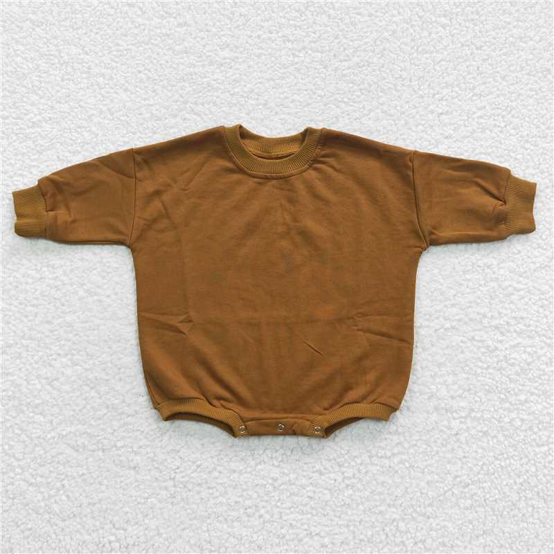 brown cotton bubble long sleeve solid color baby romper