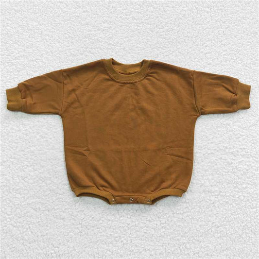 brown cotton bubble long sleeve solid color baby romper