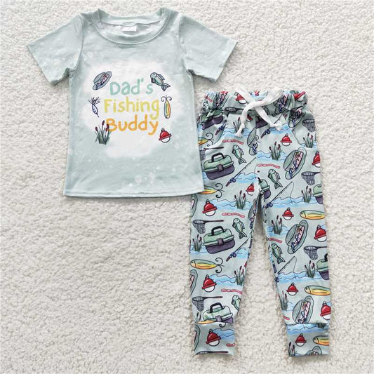 boys outfits dad's fishing buddy shirt & pants 2 pieces sets kids clothes