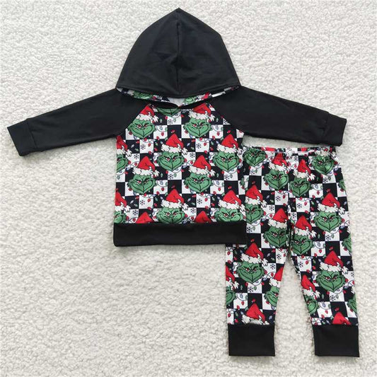 green black christmas boys outfits winter hooded grinch hoodie sets