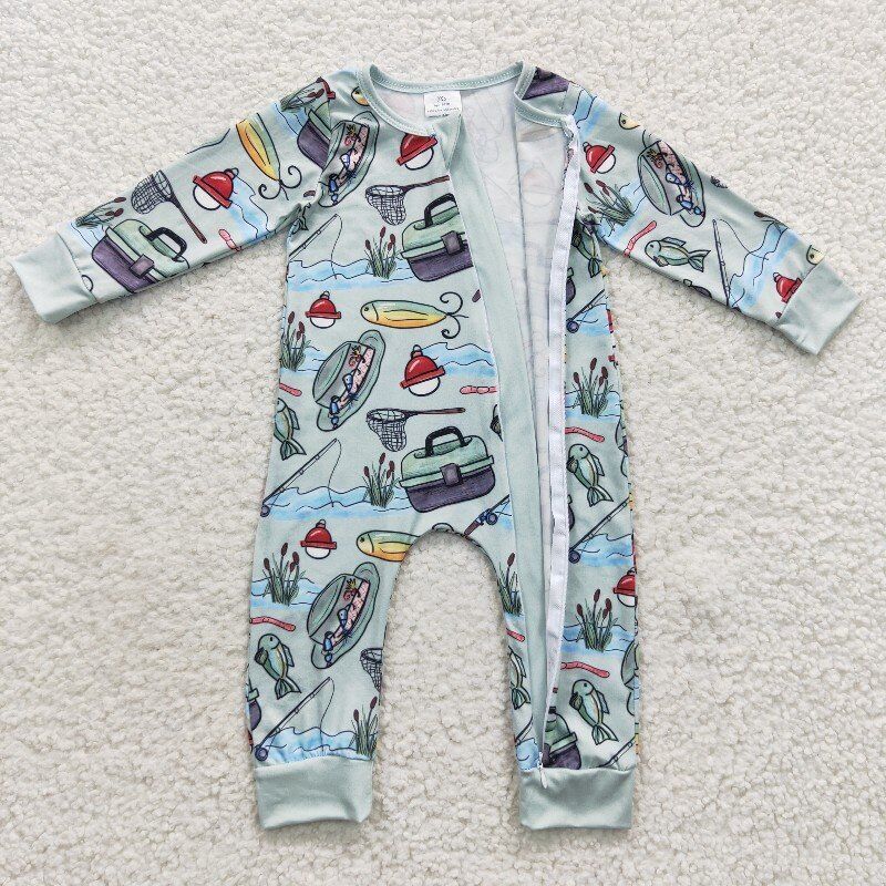 zipper romper fishing boys jumpsuit baby clothes