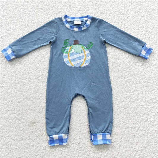 blue baby rompers embroidery Pumpkin boys jumpsuits