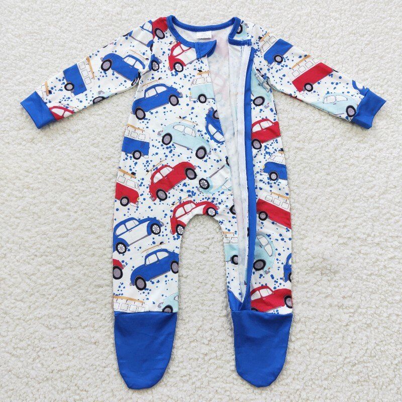 cars Zip Sleeper romper with feet long sleeve jumpsuit baby clothes