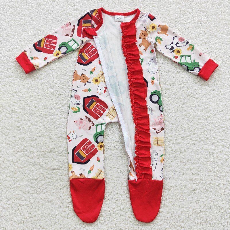 farm Zip Sleeper romper with feet jumpsuit match pajamas sets baby clothes