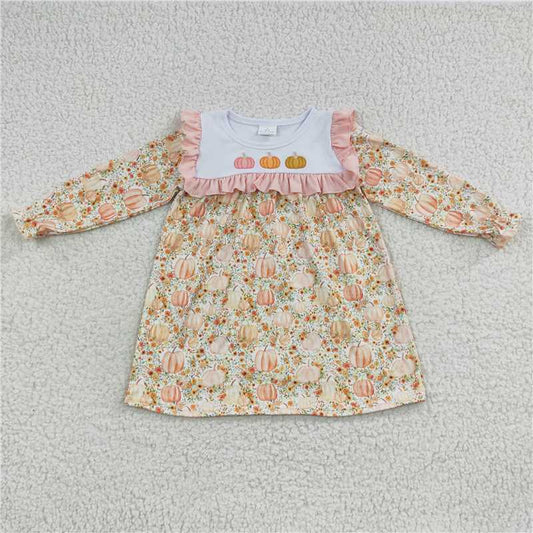 embroidery pumpkin girls dress children's skirt fall kids clothes