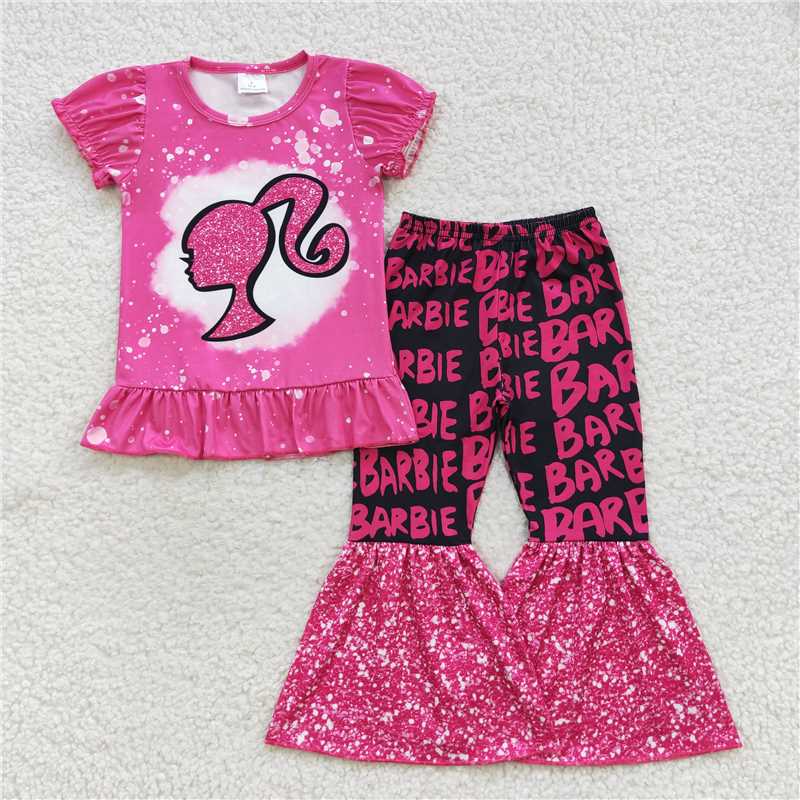 barbie girls outfits shirt & bell 2pieces sets kids clothes