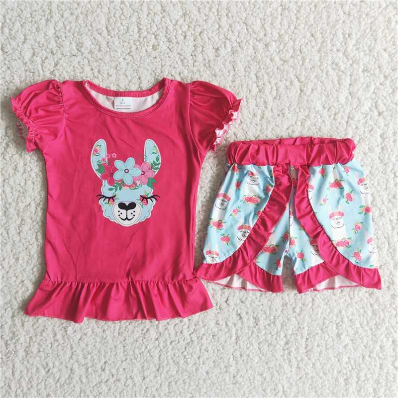 girls outfits alpaca top & shorts sets summer kids clothes