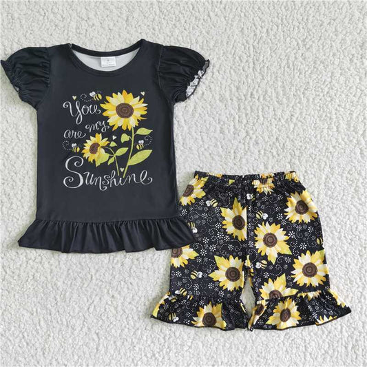 floral girls outfits tops & shorts sets summer sunflower kids clothes