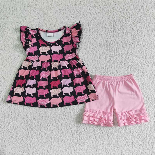 pigs girls outfits tops & shorts sets summer kids clothes