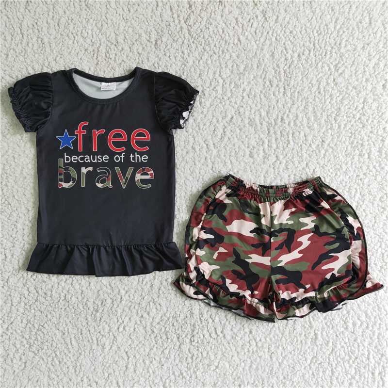 free because of the brave girls outfits tops & camo shorts sets summer kids clothes