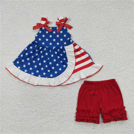 July 4th star girls shorts sets summer kids clothes