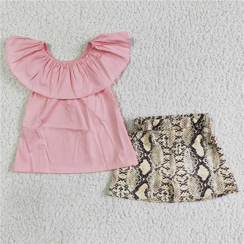 girls outfits pink tops & snakeskin pattern shorts sets summer kids clothes