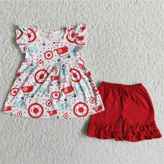 girls outfits the circle top & red shorts sets summer kids clothes