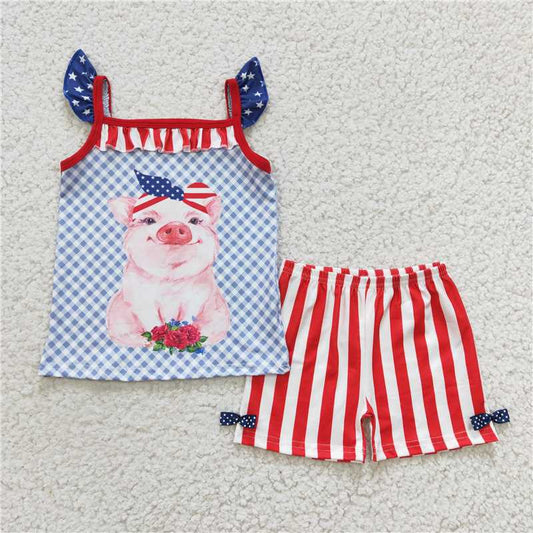 July 4th pig girls shorts sets summer kids clothes