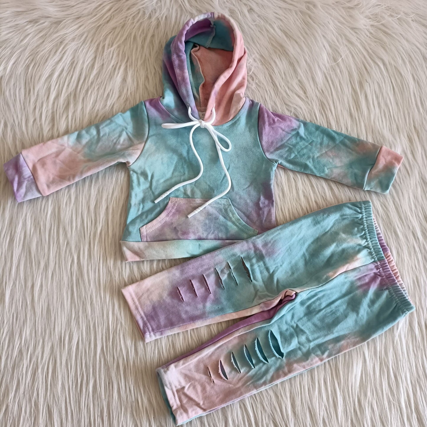 tie dye girls hooded top & pants set hoodie kids clothes