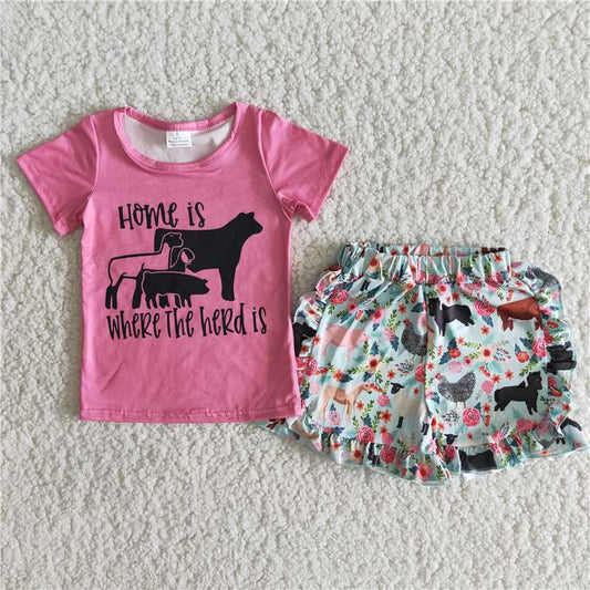 girls outfits home is where the herd is top & farm shorts sets summer kids clothes