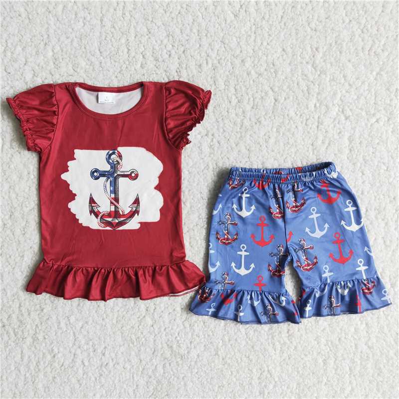 girls outfits anchor top & shorts sets summer kids clothes