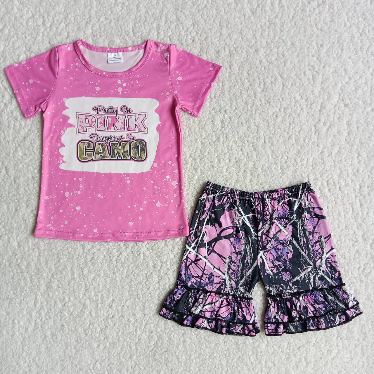 pink camo girls outfits tops & shorts sets summer kids clothes