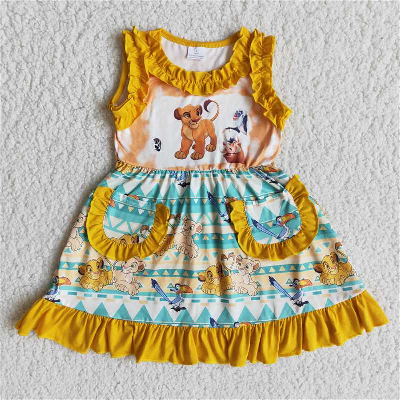 lion king girls dress summer skirts with pockets