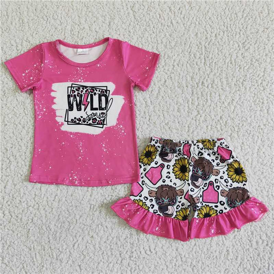 wild girls outfits tops & highland cow sunflower shorts sets summer kids clothes