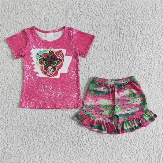 girls outfits tops & highland cow watermelon shorts sets summer kids clothes