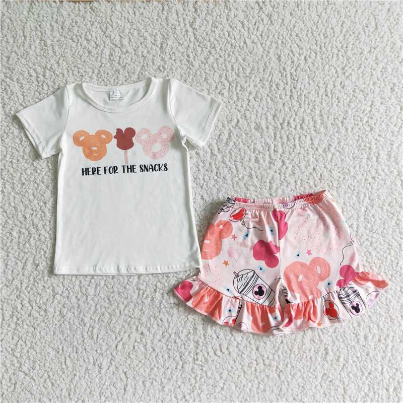 girls outfits cartoon mouse here for the snacks t-shirt & shorts sets summer kids clothes