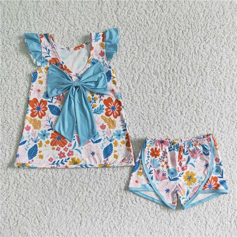 summer girls outfits floral t-shirt & flower shorts kids clothes