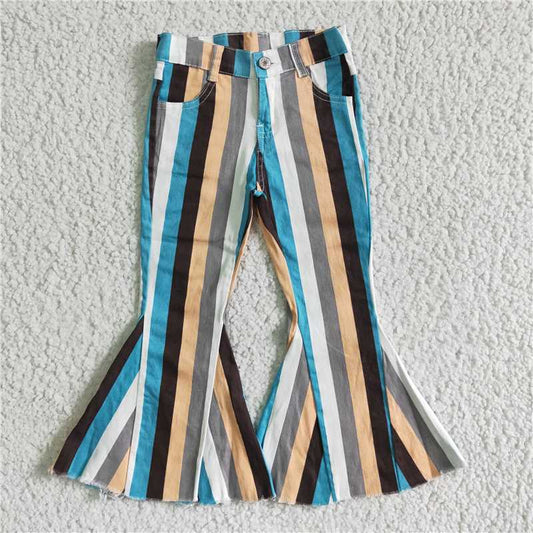 girls denim bell stripe jeans denim long pants