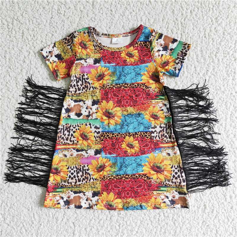 tassel girls dress sunflower kids skirts children's clothes