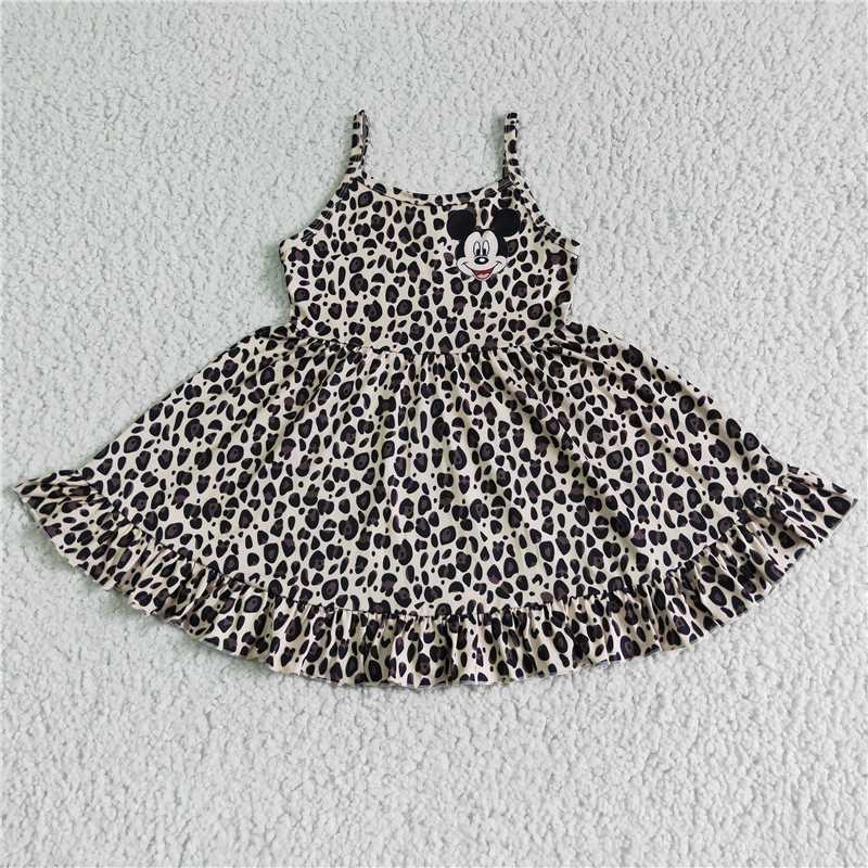 leopard cartoon mouse girls dress summer kids skirt