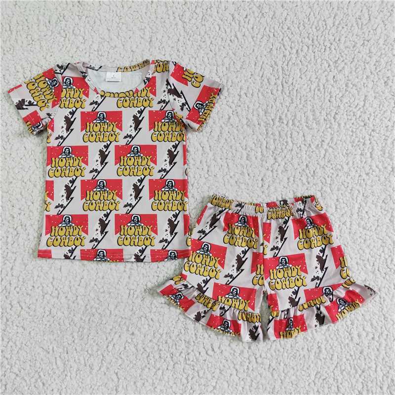 summer girls outfits howdy cowboy shorts pajamas kids clothes