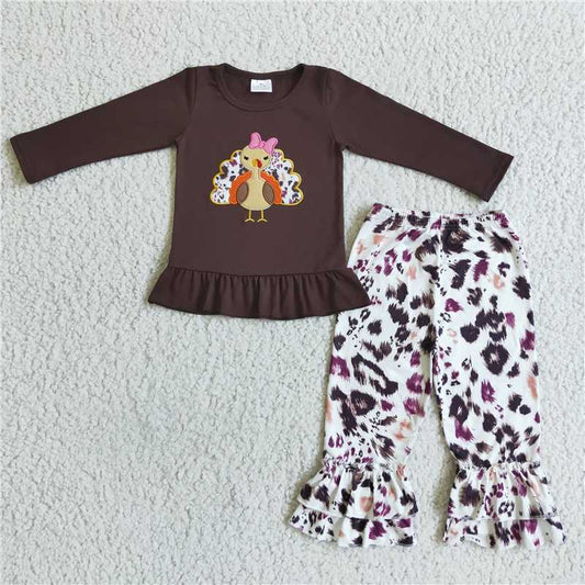 Thanksgiving turkey girls sets long sleeve top & pants 2 pieces outfits