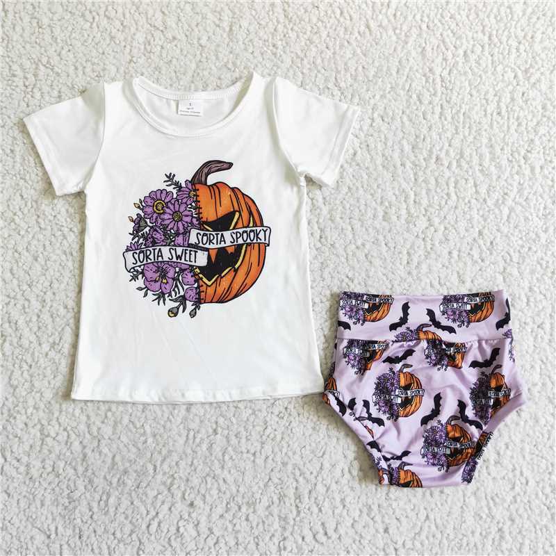 hallowen pumpkin Girls baby bummies sets kids clothes